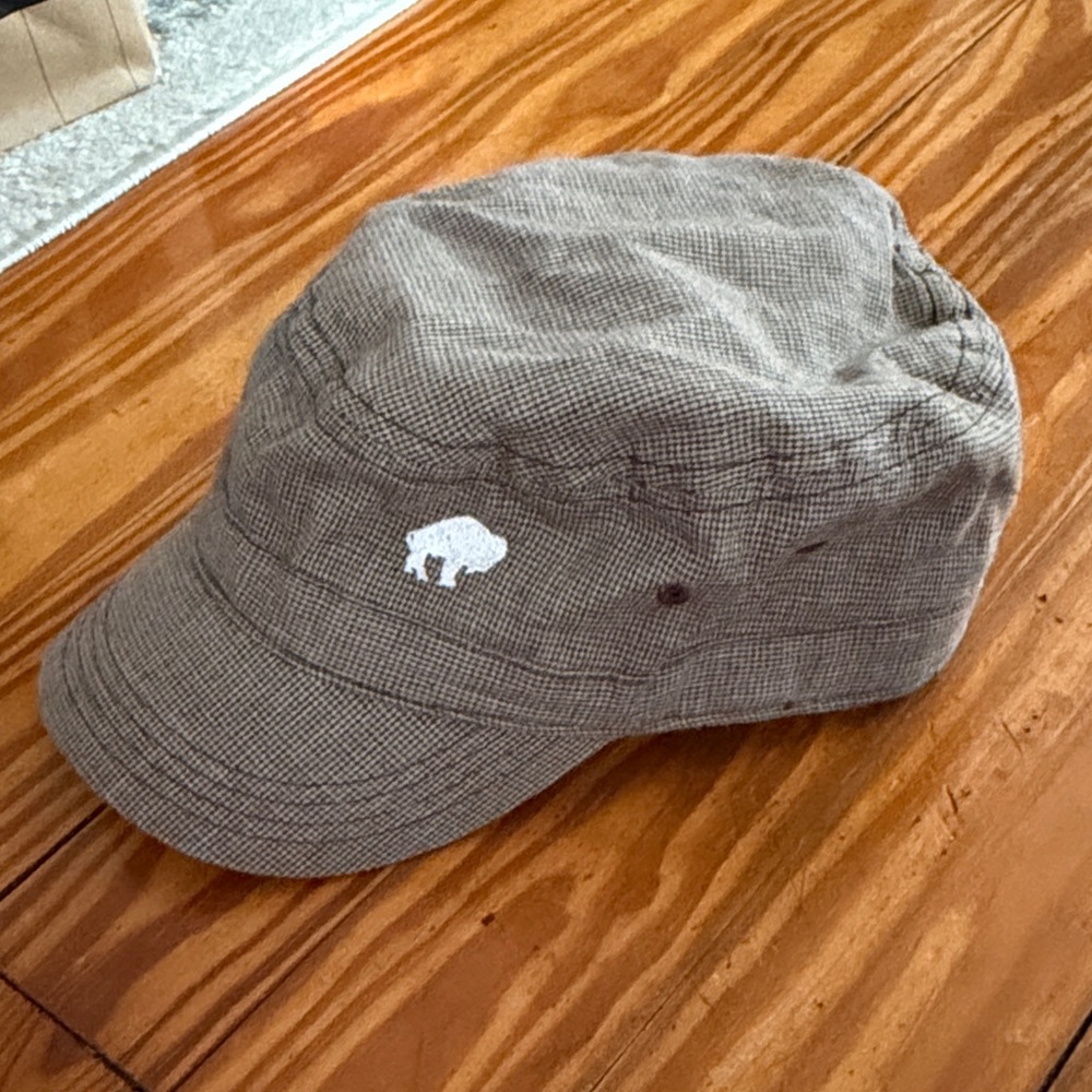 Brown Plaid Cap with White Buffalo Embroidery